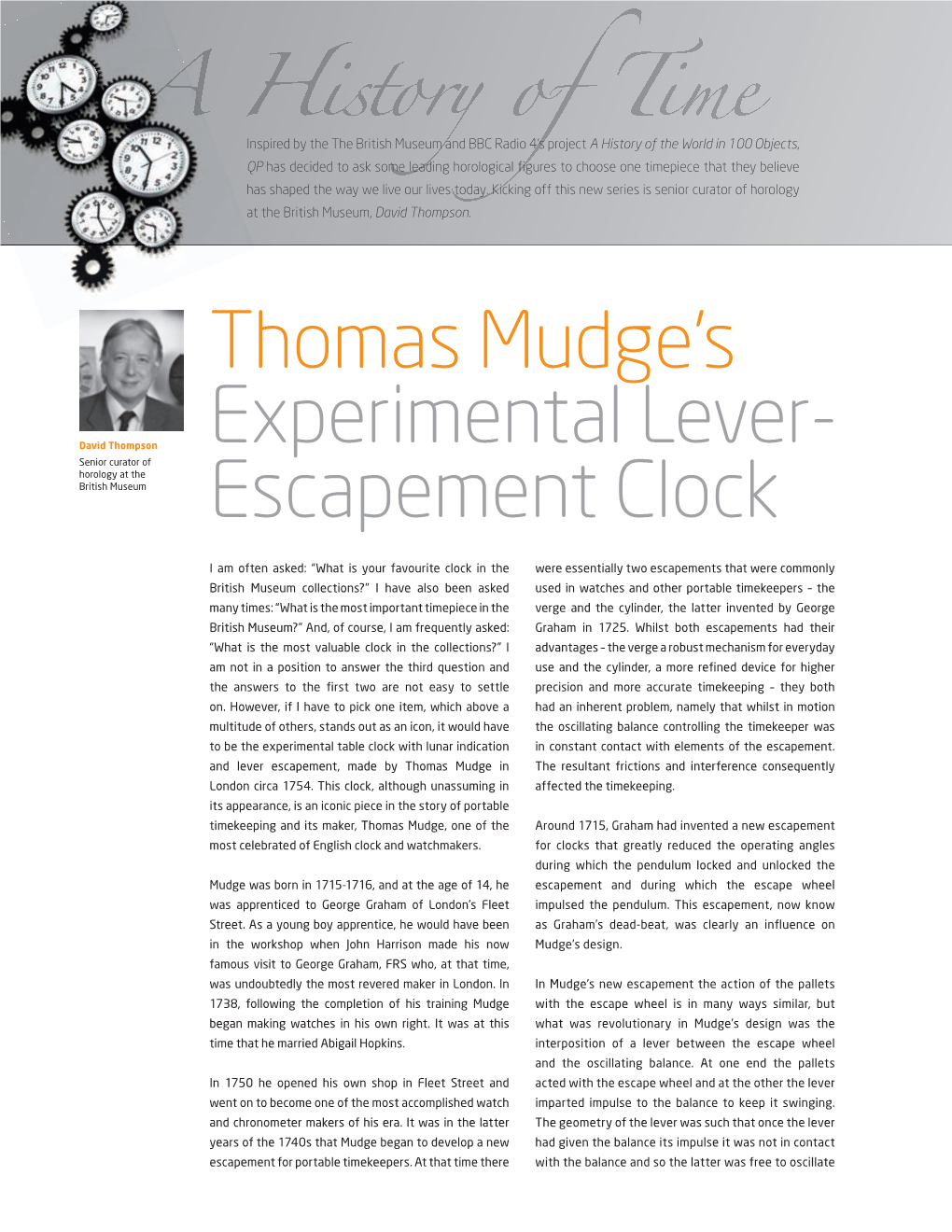 Thomas Mudge's Experimental Lever- Escapement Clock