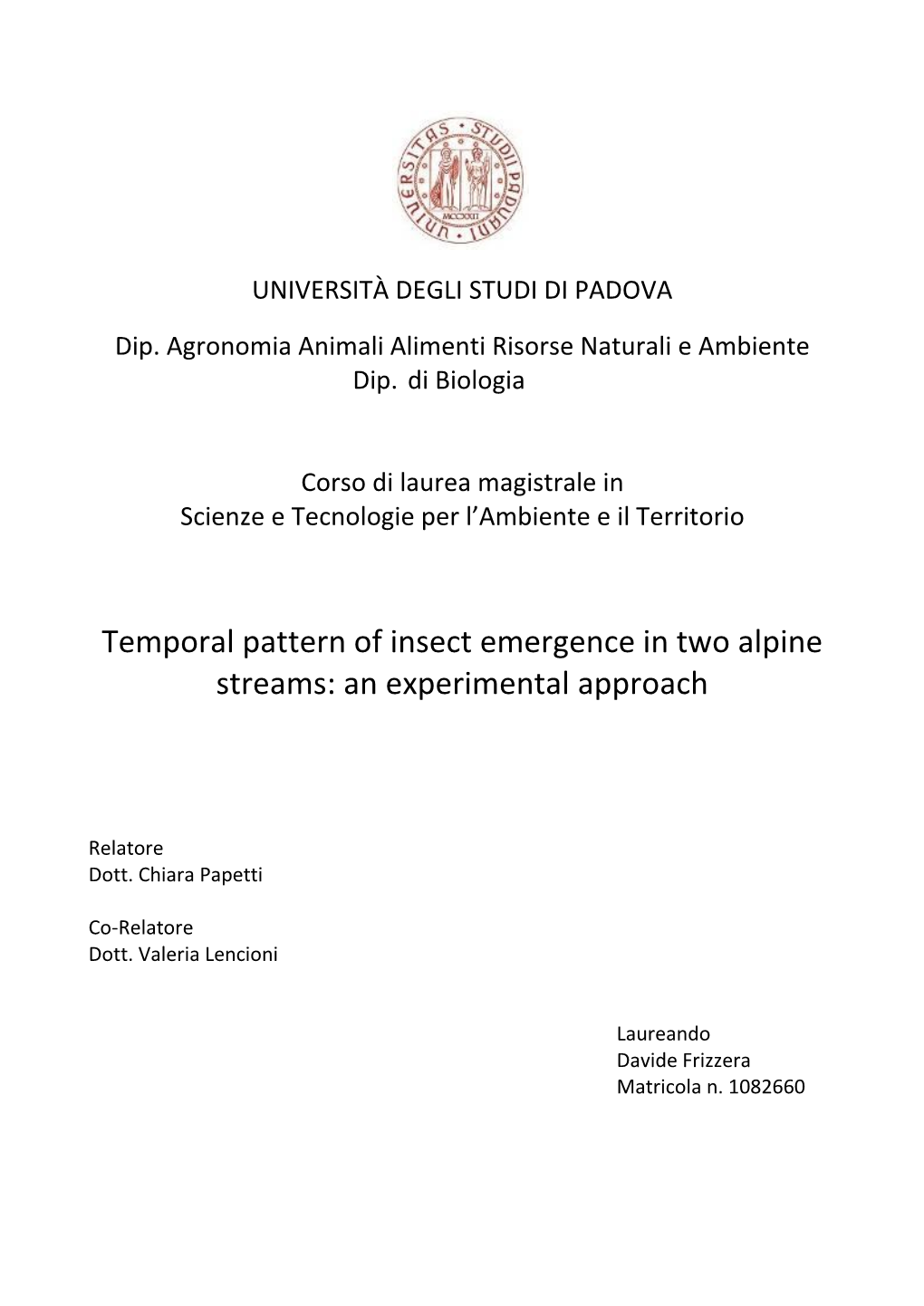 Temporal Pattern of Insect Emergence in Two Alpine Streams: an Experimental Approach