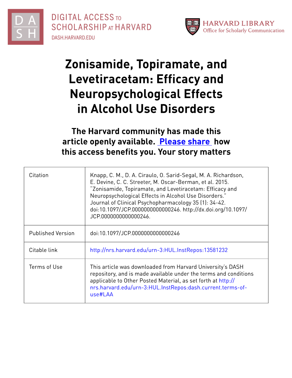 Efficacy and Neuropsychological Effects in Alcohol Use Disorders