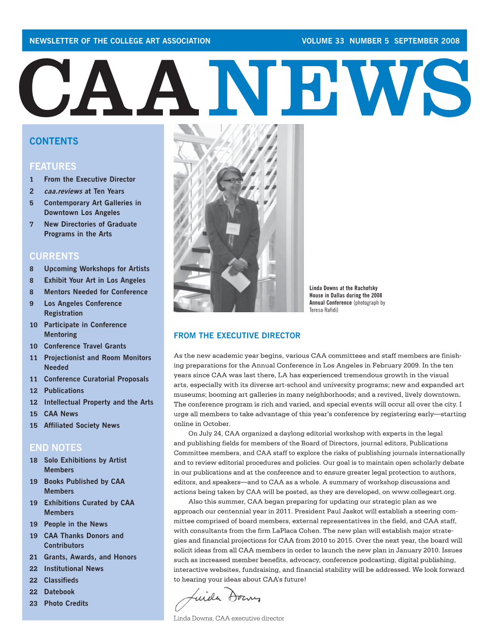 September 2008 Caa News Contents