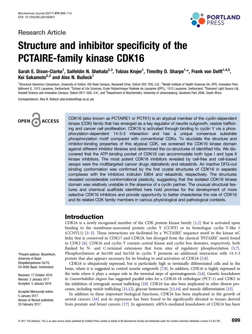 Structure and Inhibitor Specificity of the PCTAIRE-Family Kinase CDK16