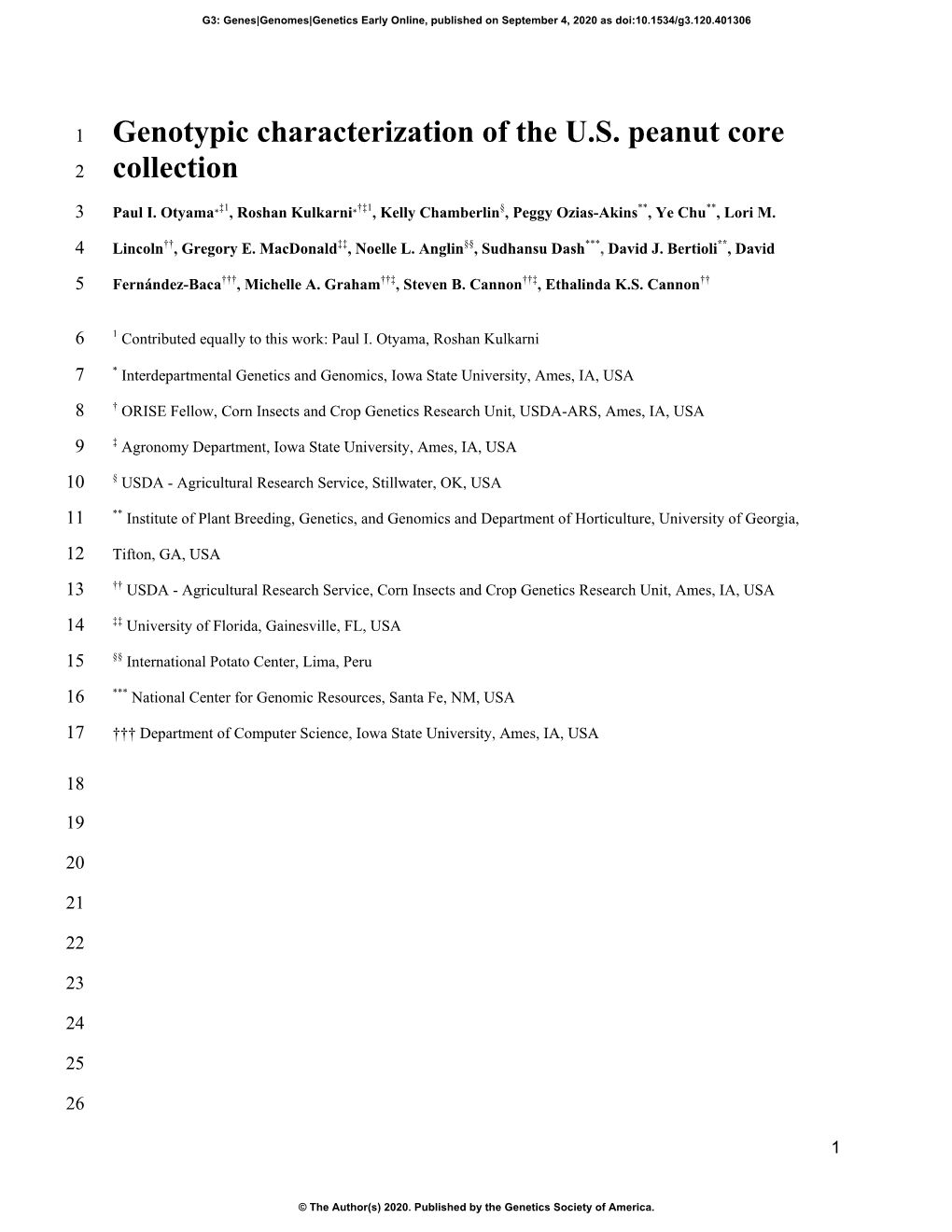 Genotypic Characterization of the U.S. Peanut Core Collection