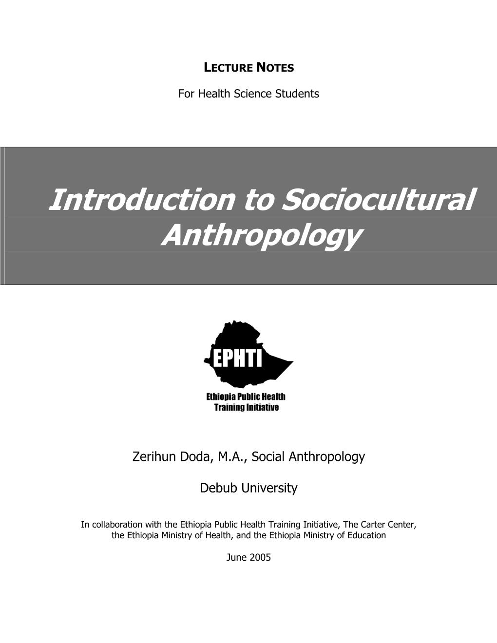 Introduction to Sociocultural Anthropology