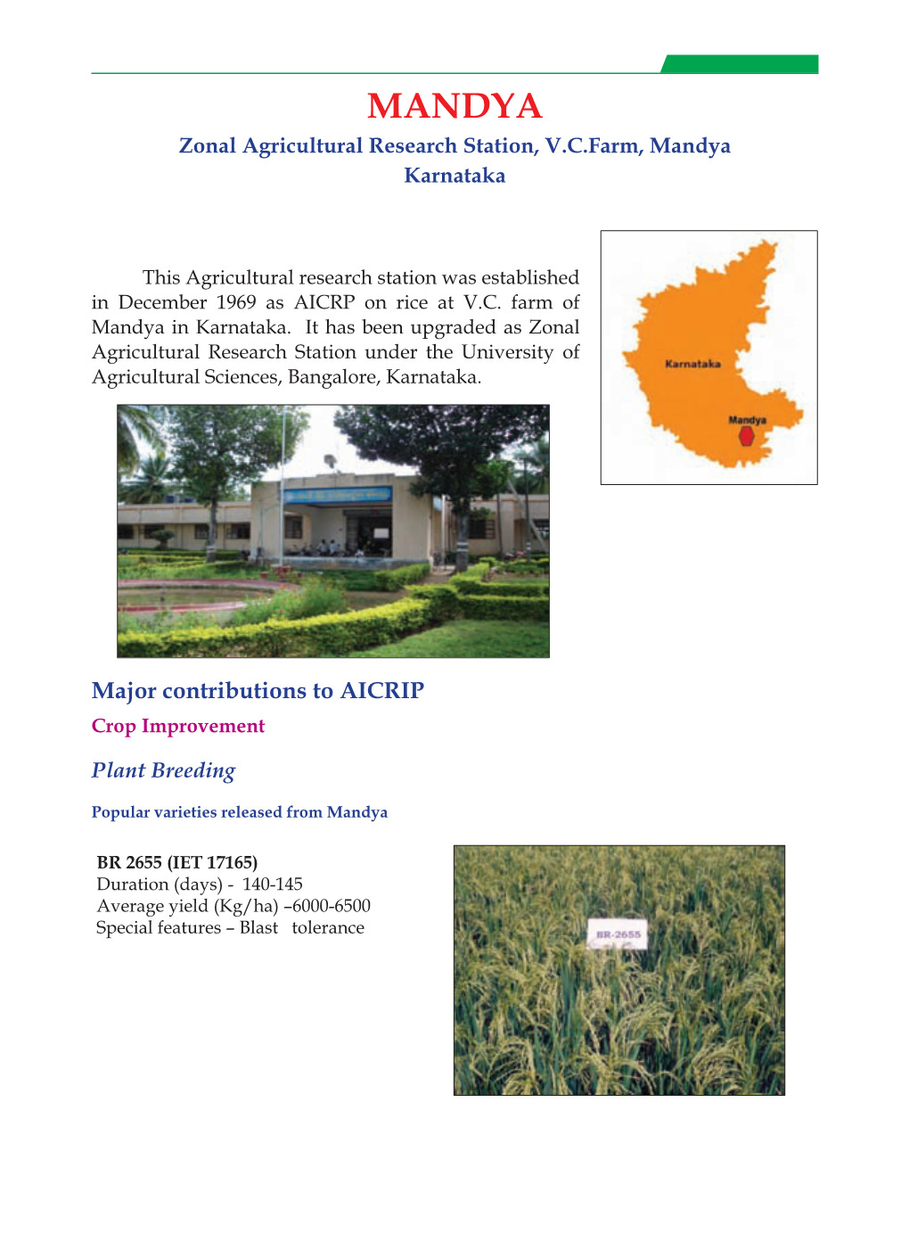 MANDYA Zonal Agricultural Research Station, V.C.Farm, Mandya Karnataka