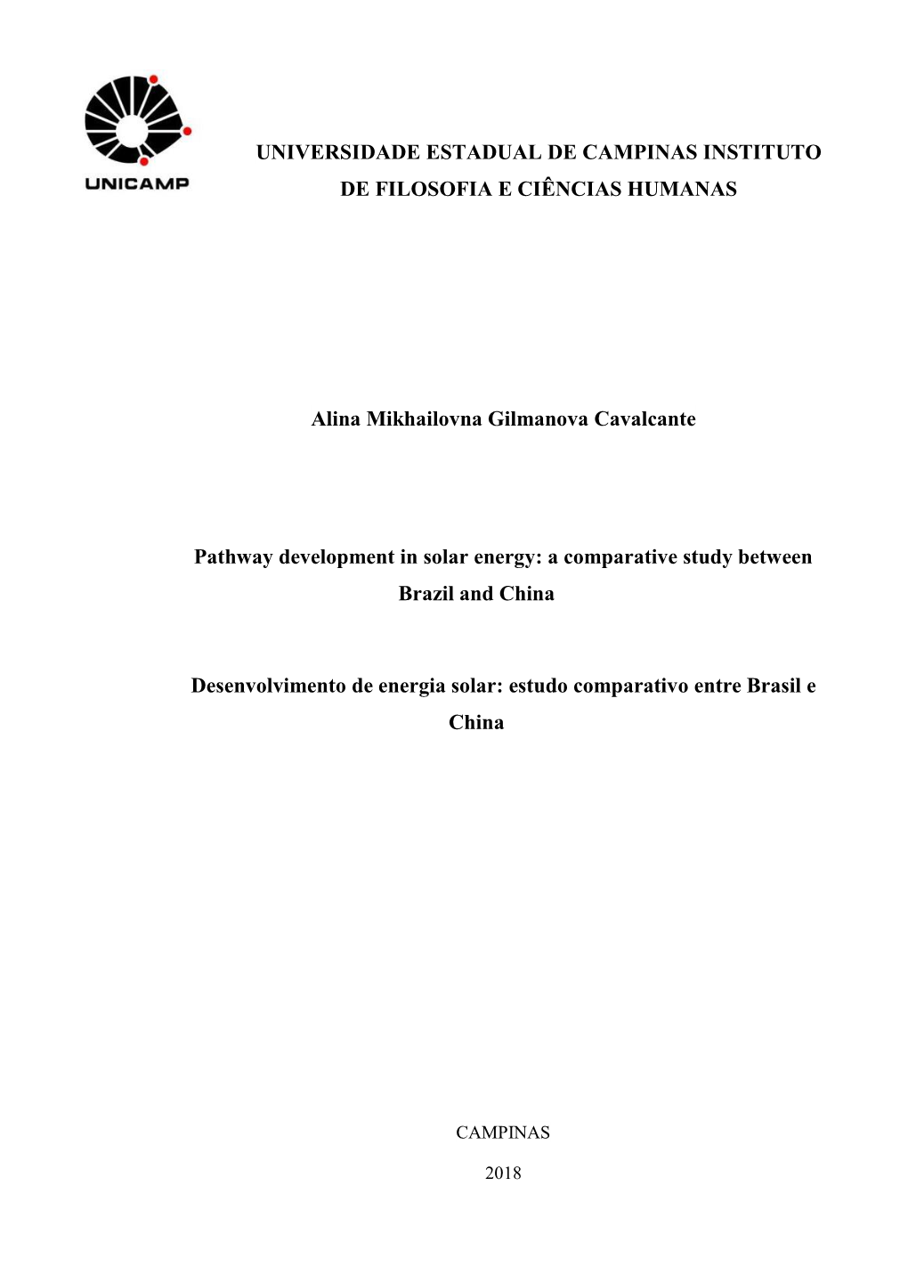 Universidade Estadual De Campinas Instituto De Filosofia E Ciências Humanas