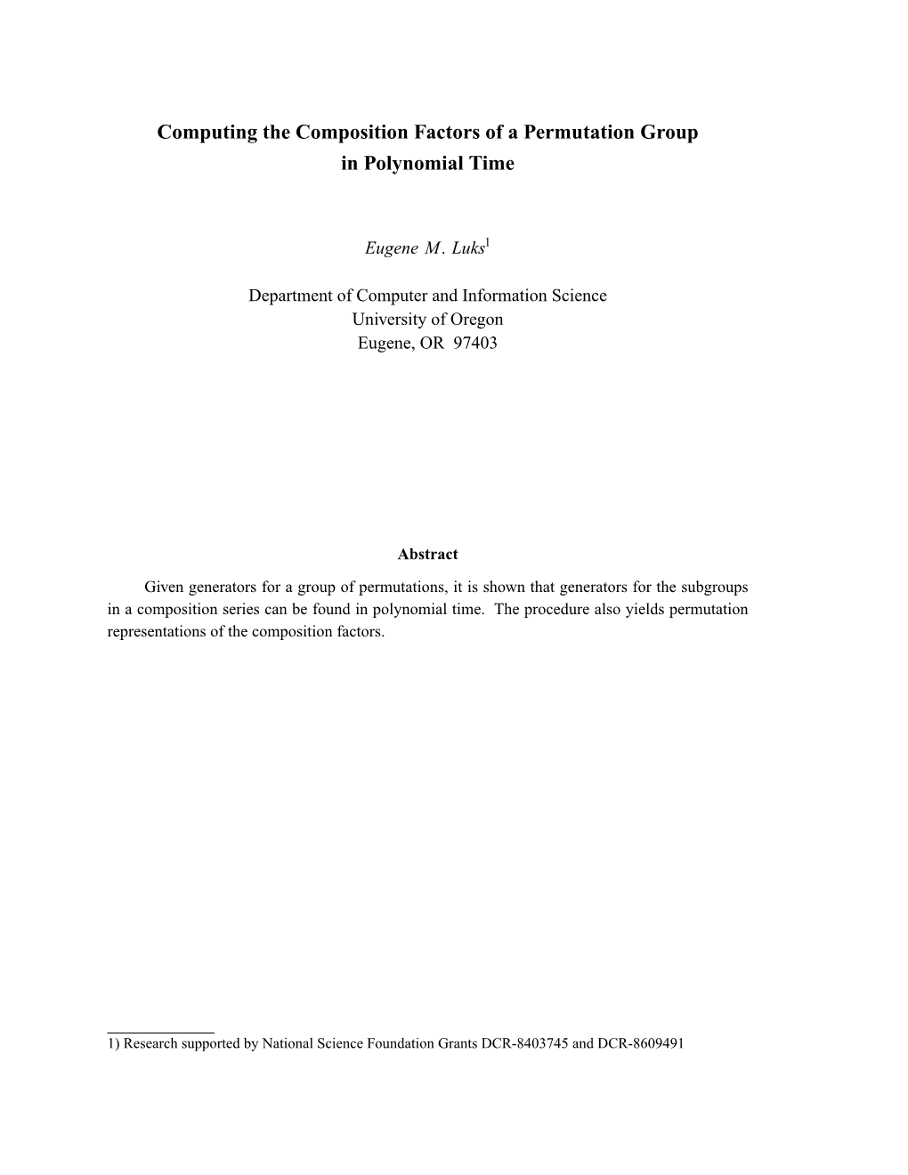 Computing the Composition Factors of a Permutation Group in Polynomial Time