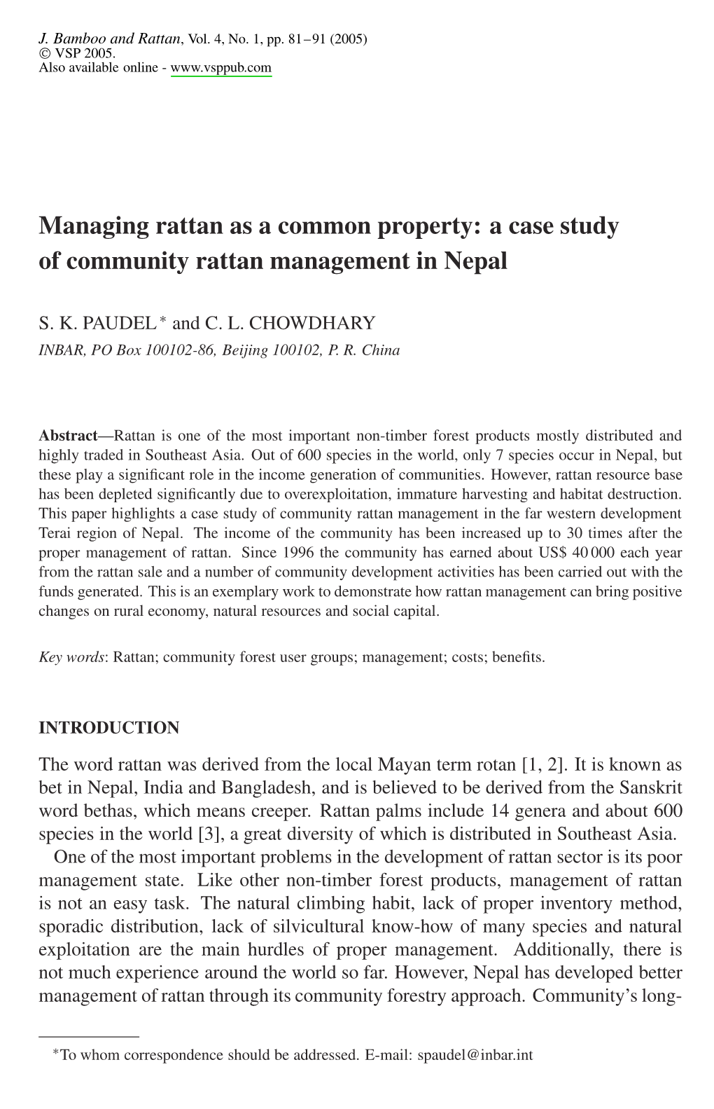 A Case Study of Community Rattan Management in Nepal