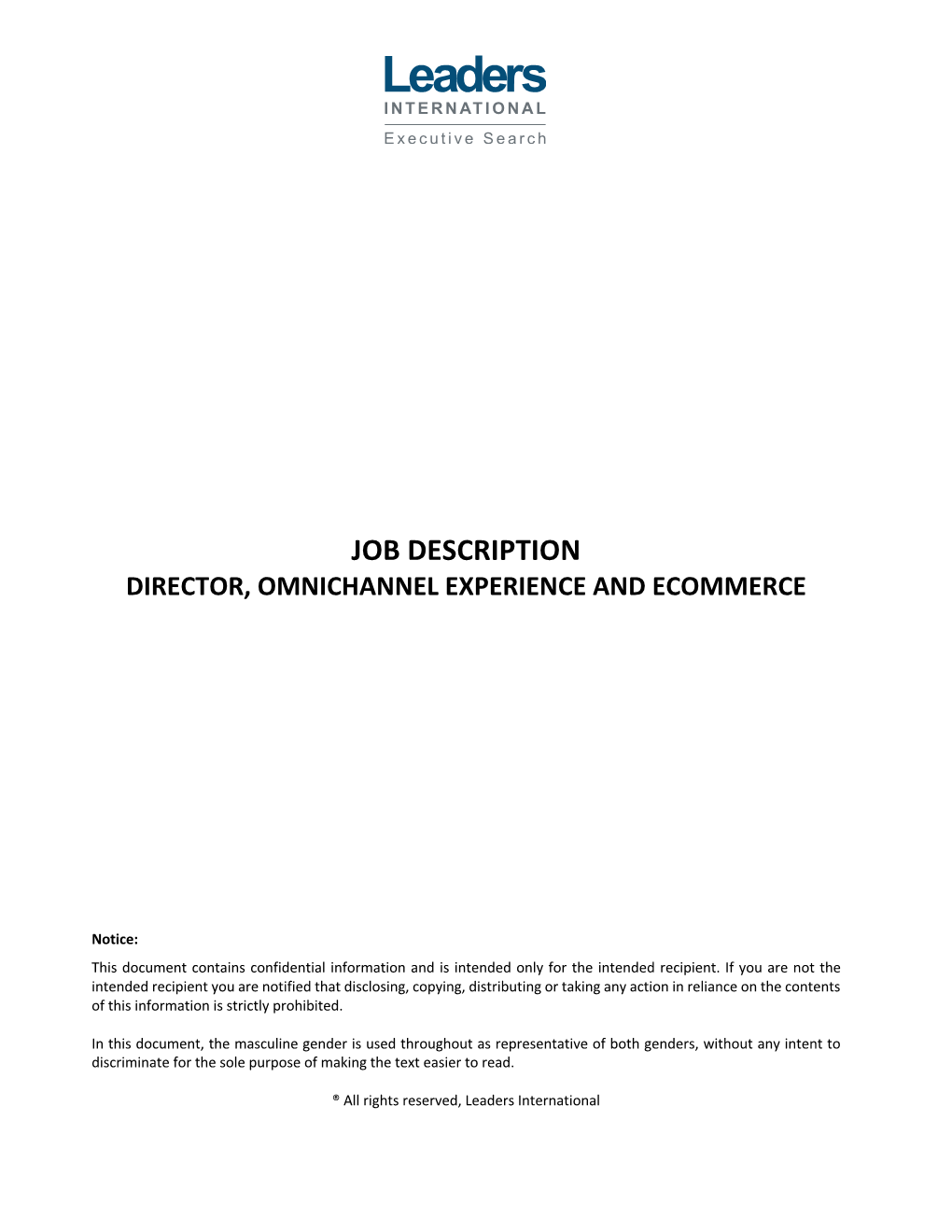 Job Description Director, Omnichannel Experience and Ecommerce