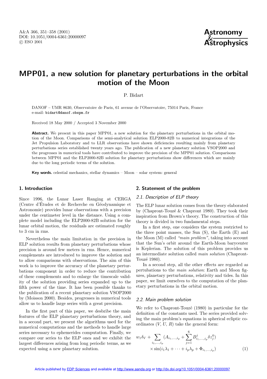 MPP01, a New Solution for Planetary Perturbations in the Orbital Motion of the Moon