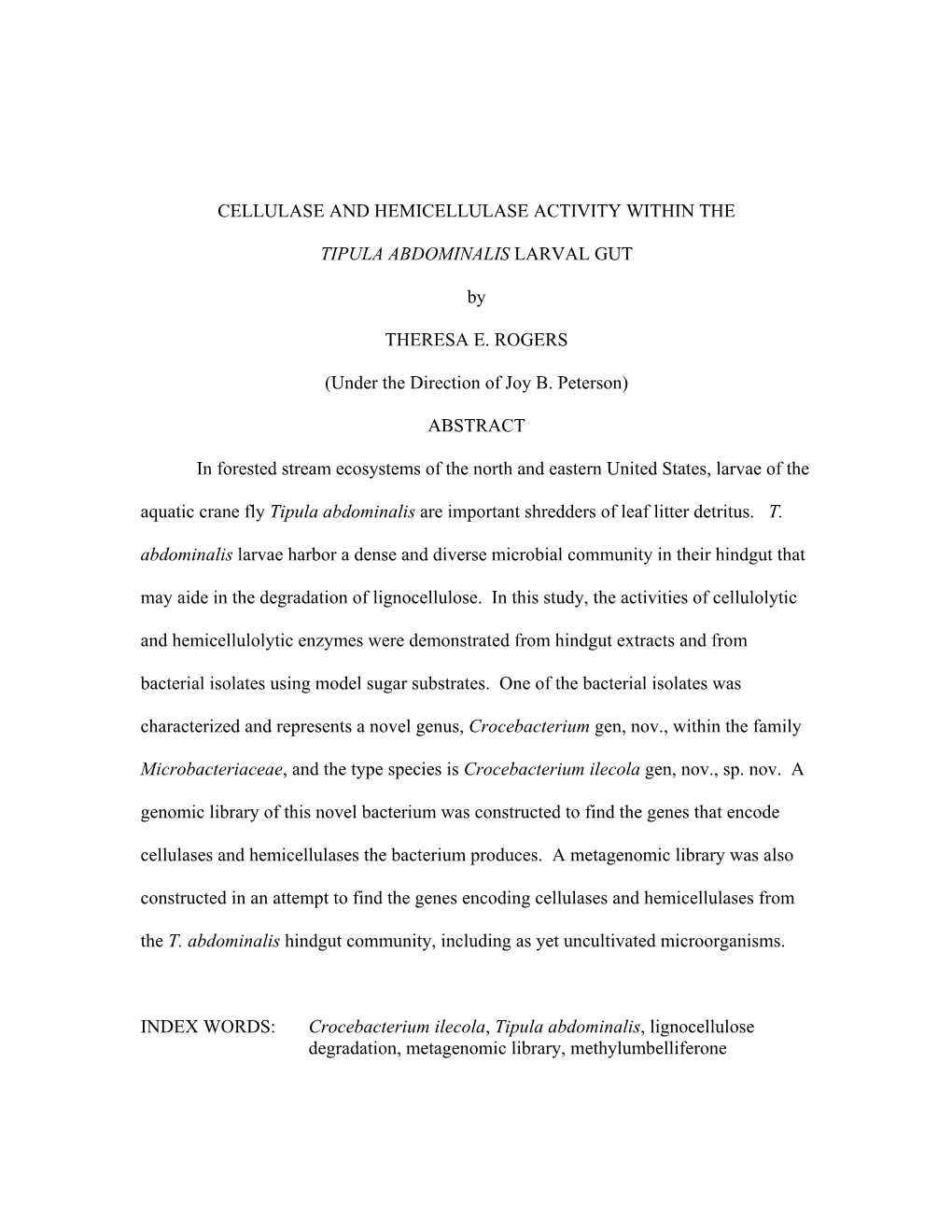 Cellulase and Hemicellulase Activity Within the Tipula