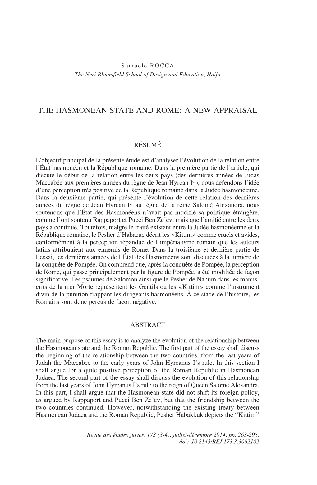 The Hasmonean State and Rome: a New Appraisal