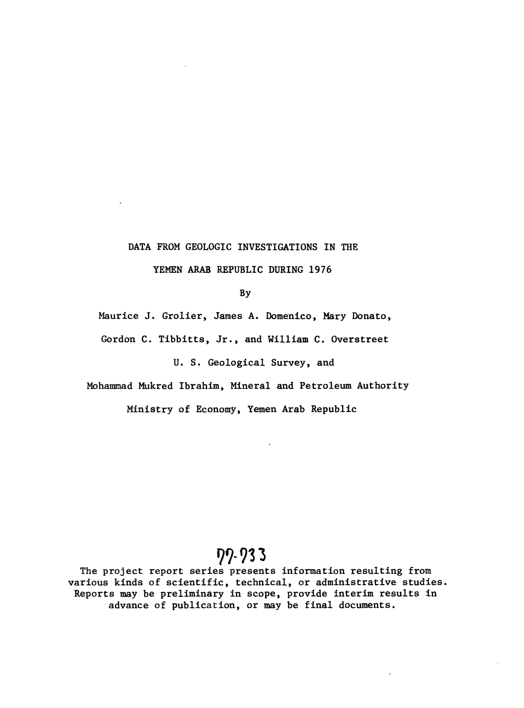 Maurice J. Grolier, James A. Domenico, Mary Donate, Gordon C. Tibbitts, Jr., and William C. Overstreet US Geological Survey