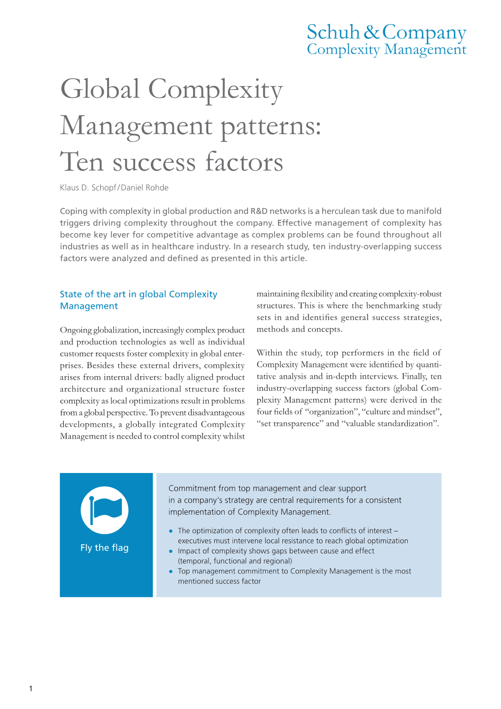 Global Complexity Management Patterns: Ten Success Factors Klaus D