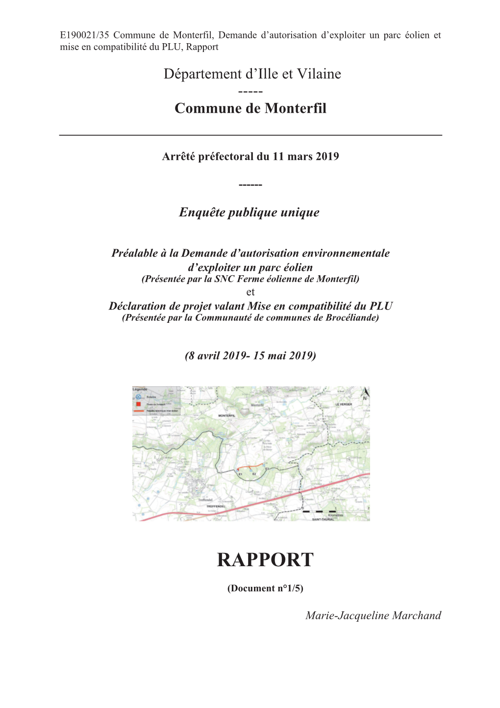 Rapport Département D’Ille Et Vilaine ----- Commune De Monterfil