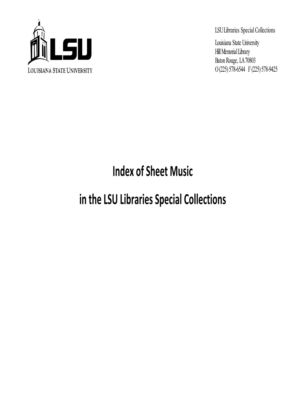 Index of Sheet Music in the LSU Libraries Special Collections