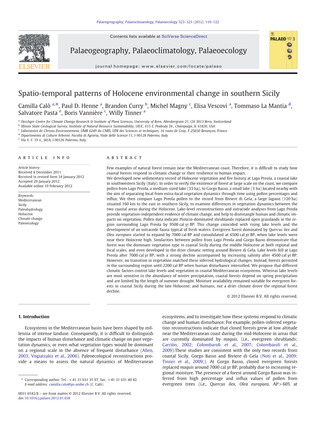 Spatio-Temporal Patterns of Holocene Environmental Change in Southern Sicily