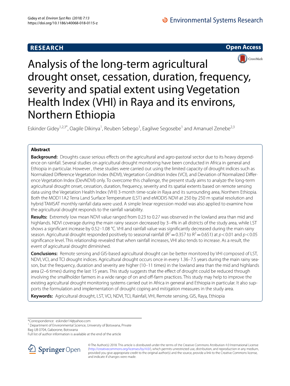 Analysis of the Long-Term Agricultural Drought Onset, Cessation, Duration