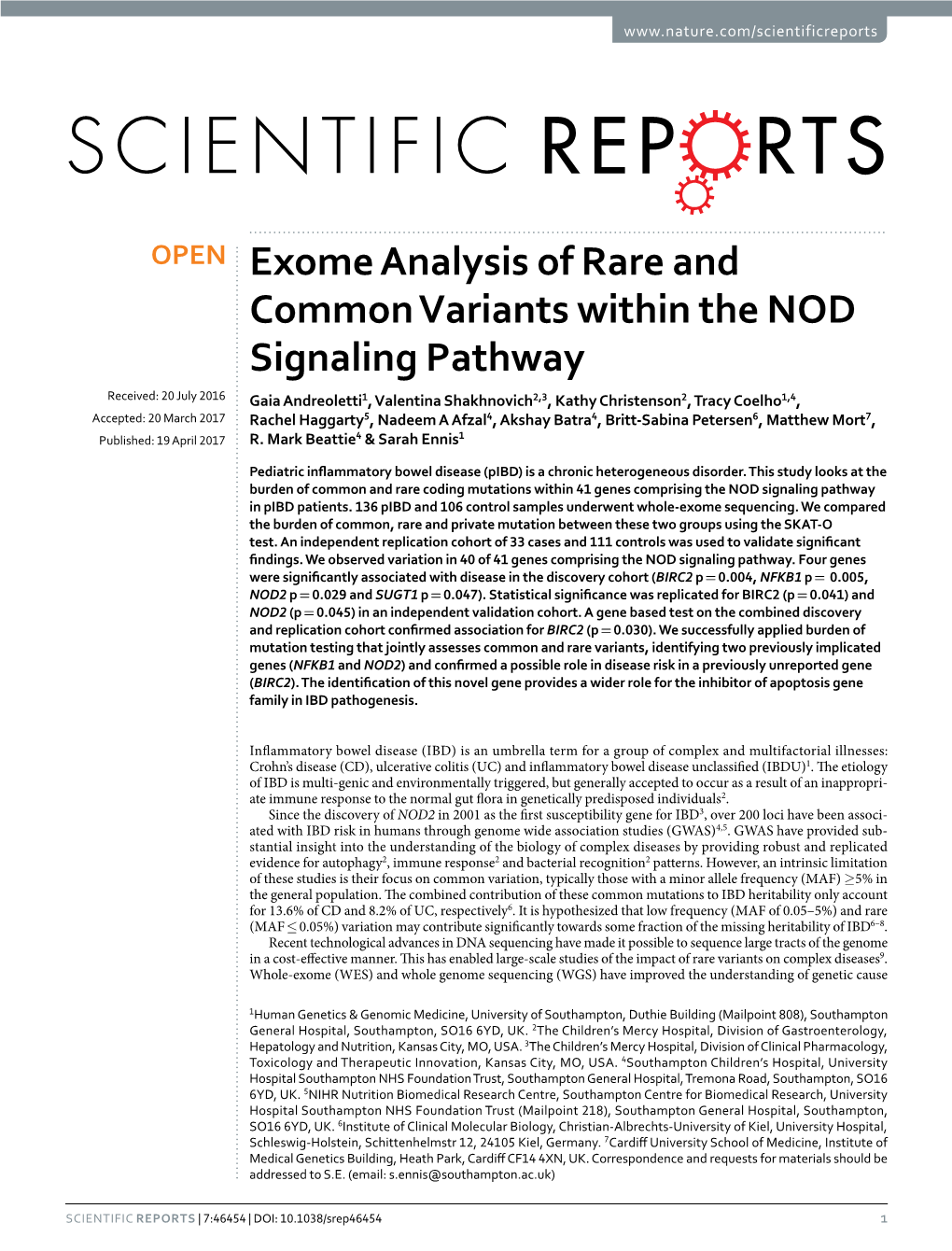 Exome Analysis of Rare and Common Variants Within the NOD Signaling