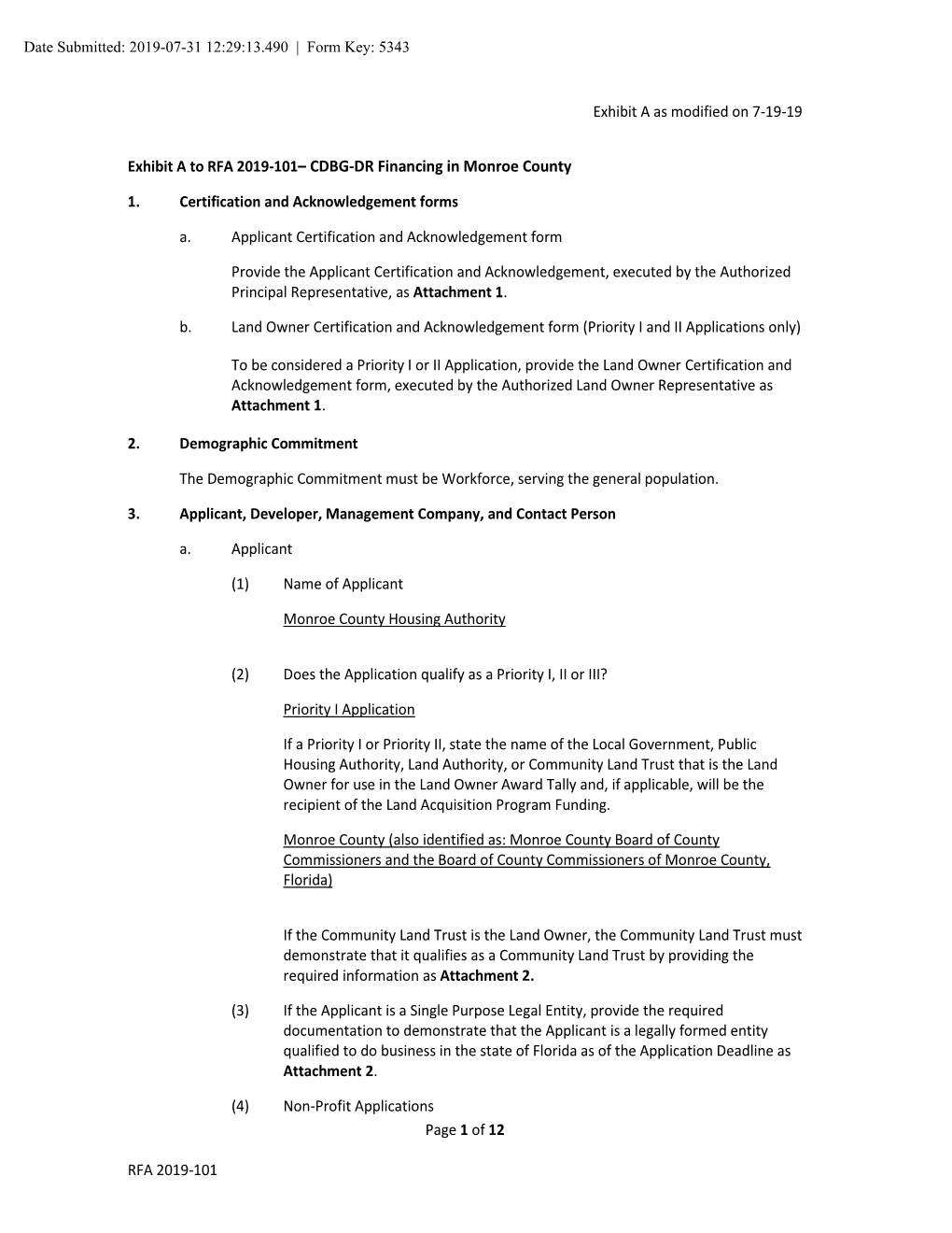 Exhibit a to RFA 2019-101– CDBG-DR Financing in Monroe County