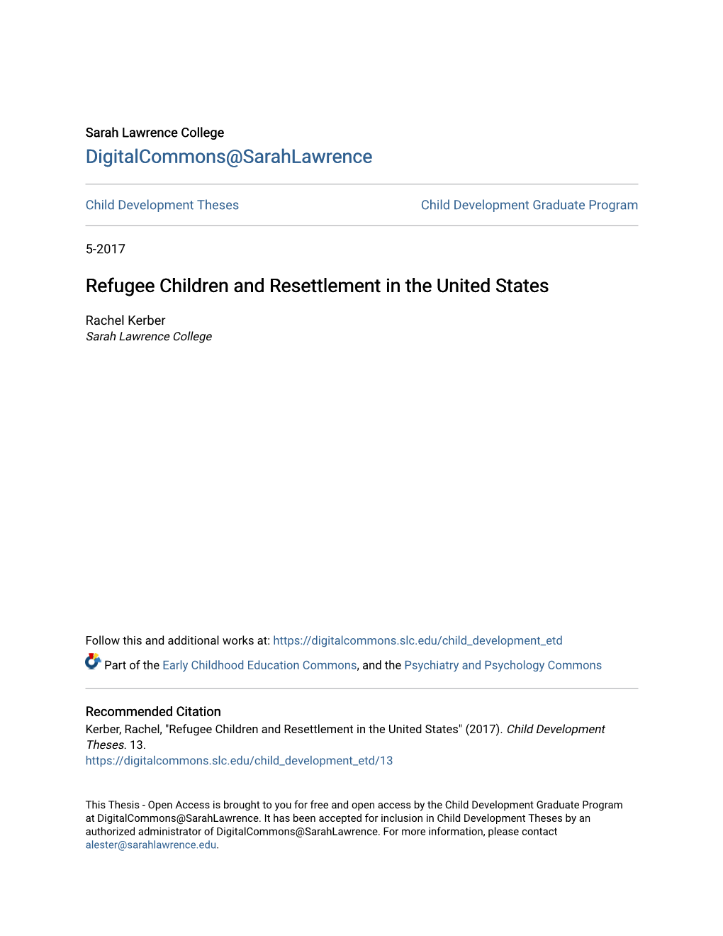 Refugee Children and Resettlement in the United States