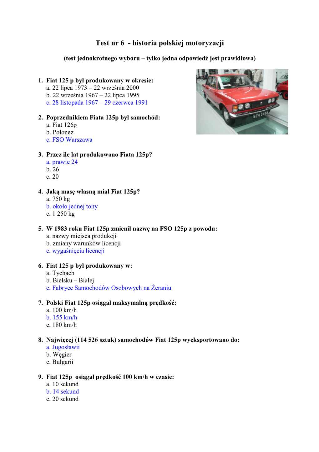 Test Nr 6 - Historia Polskiej Motoryzacji