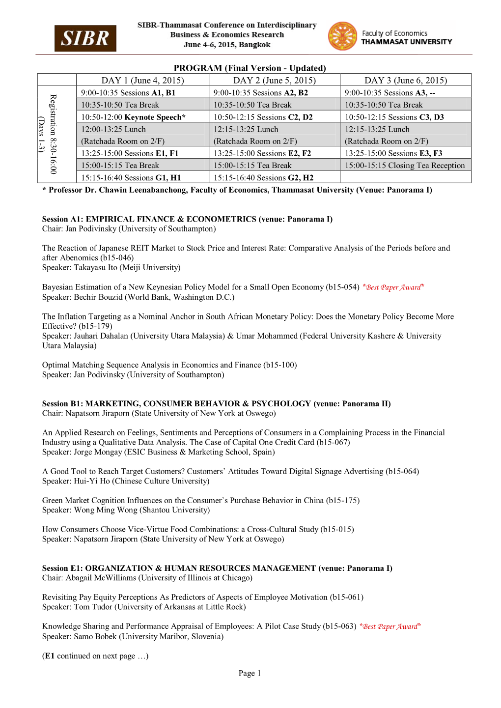 PROGRAM (Final Version - Updated) DAY 1 (June 4, 2015) DAY 2 (June 5, 2015) DAY 3 (June 6, 2015)