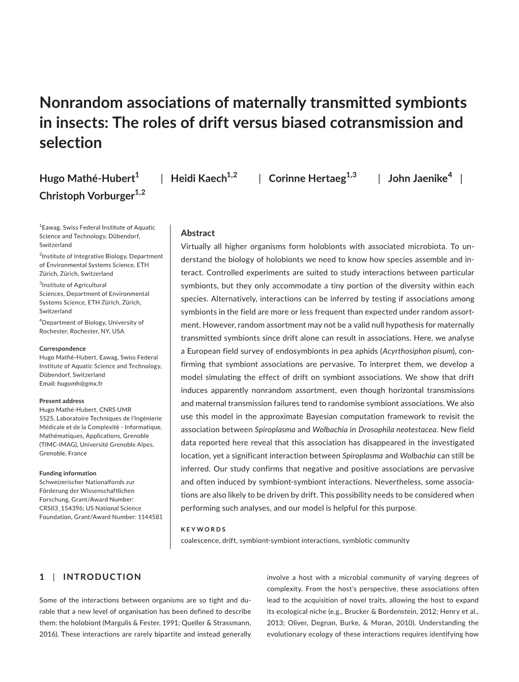 Nonrandom Associations of Maternally Transmitted Symbionts in Insects: the Roles of Drift Versus Biased Cotransmission and Selection