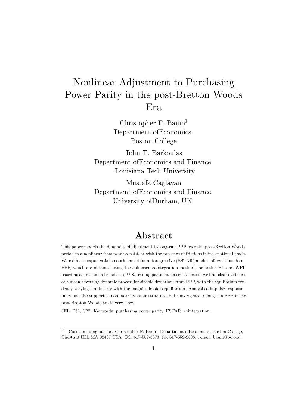 Nonlinear Adjustment to Purchasing Power Parity in the Post-Bretton Woods Era