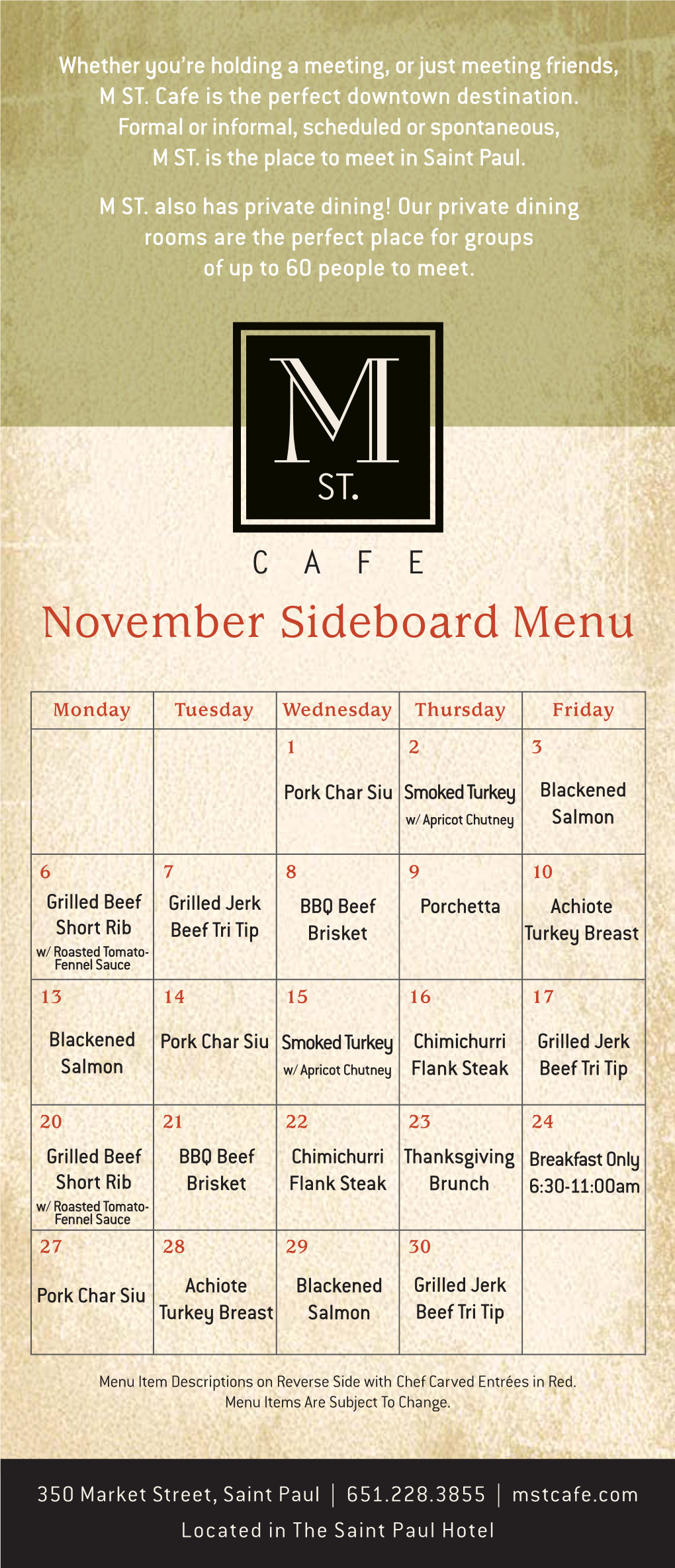 November Sideboard Menu
