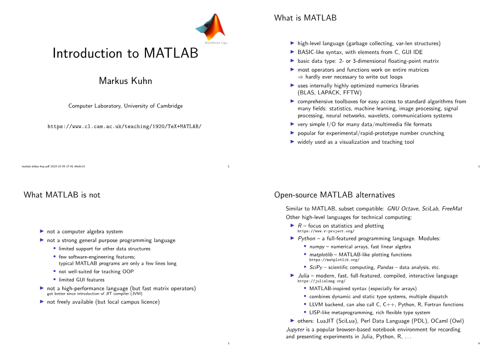 Introduction to MATLAB