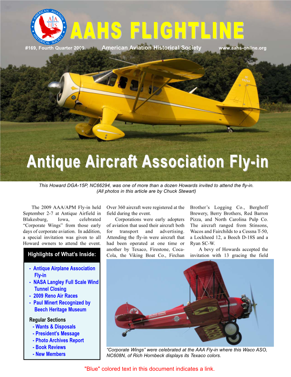 AAHS FLIGHTLINEFLIGHTLINE #169, Fourth Quarter 2009 American Aviation Historical Society