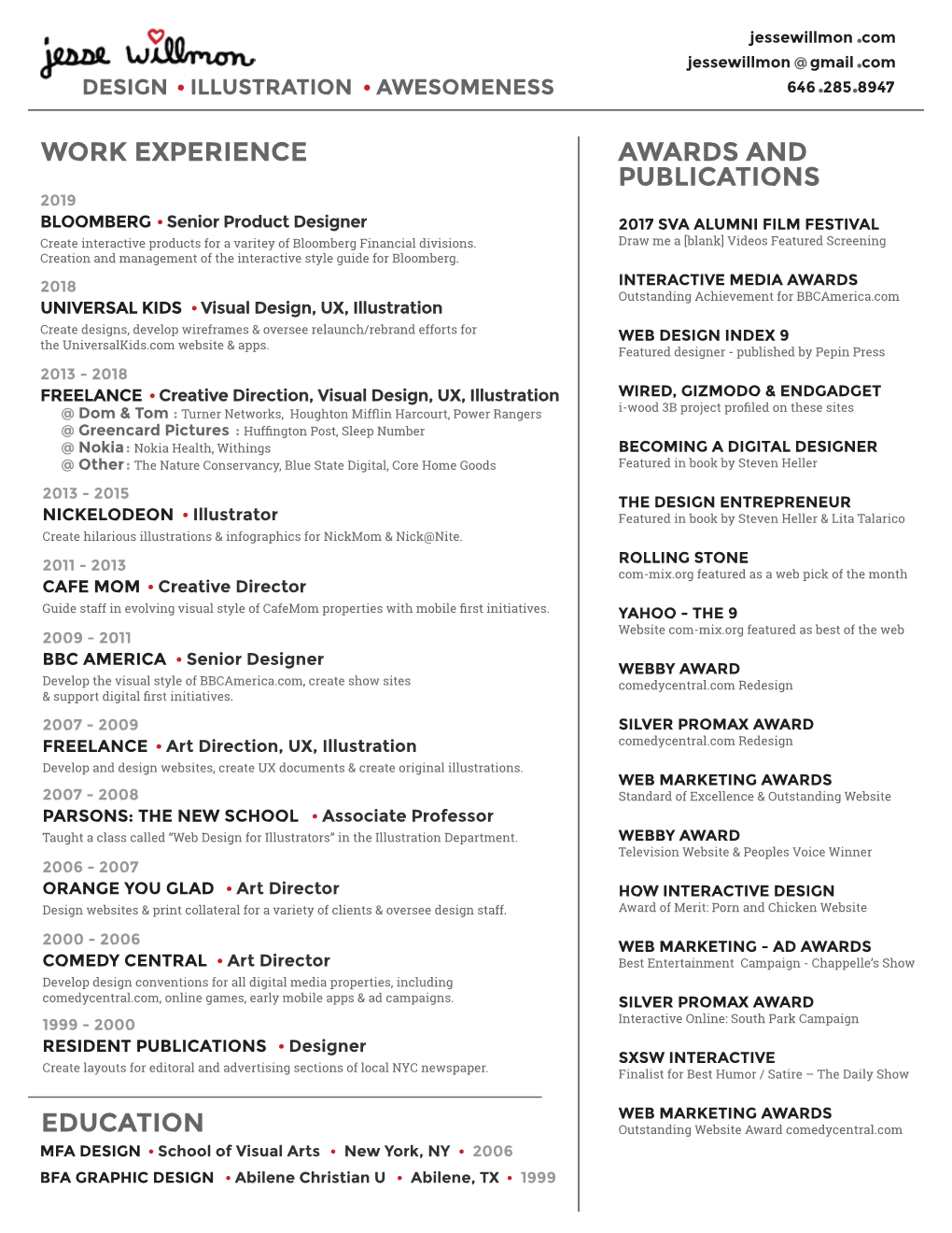 Work Experience Education Awards and Publications