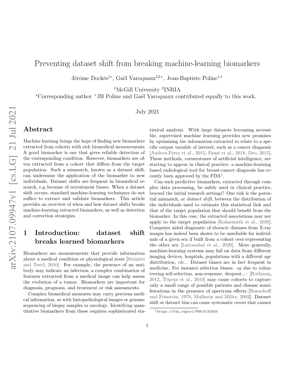 Preventing Dataset Shift from Breaking Machine-Learning Biomarkers