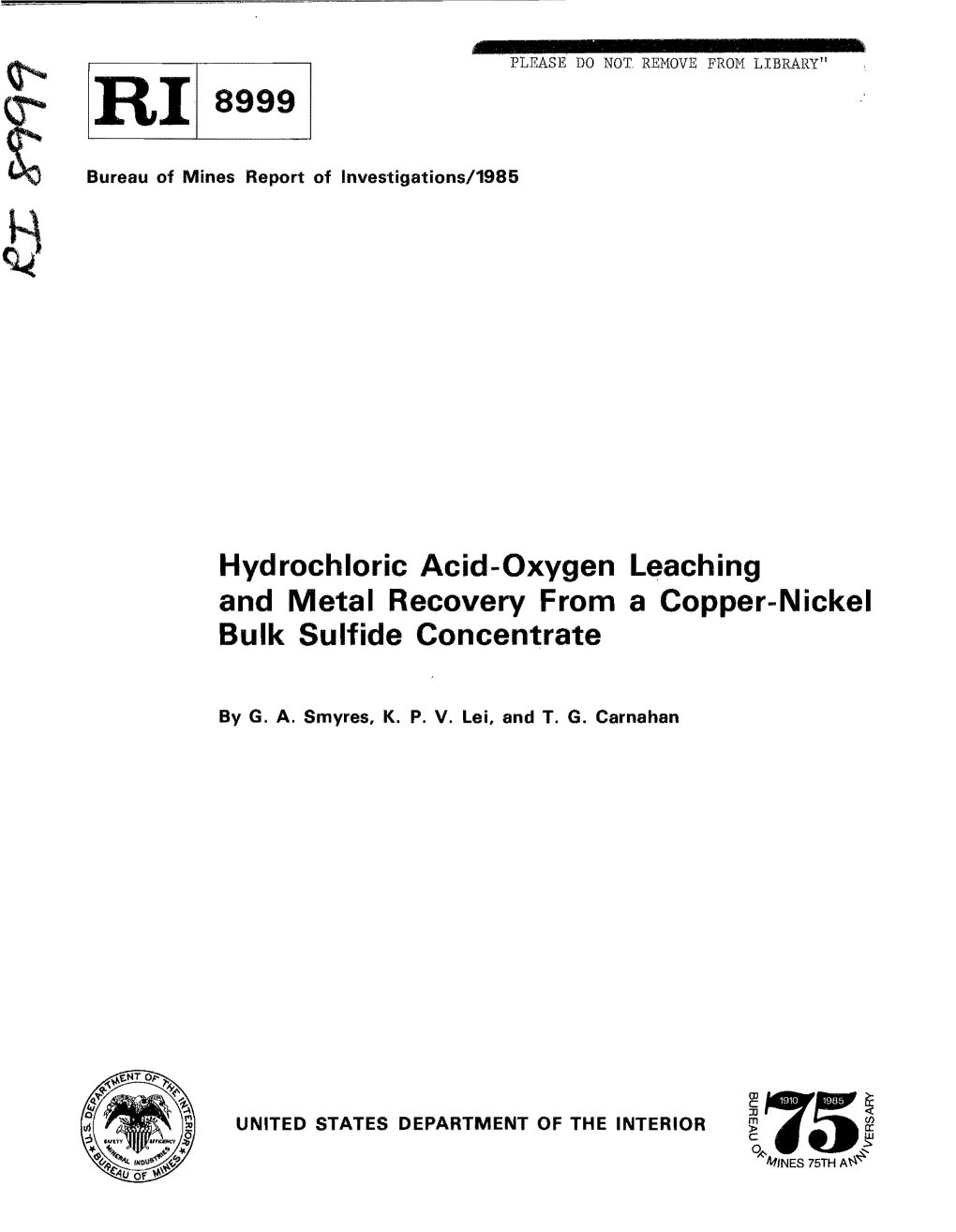Hydrochloric Acid-Oxygen Leaching and Metal Recovery from a Copper-Nickel Bulk Sulfide Concentrate