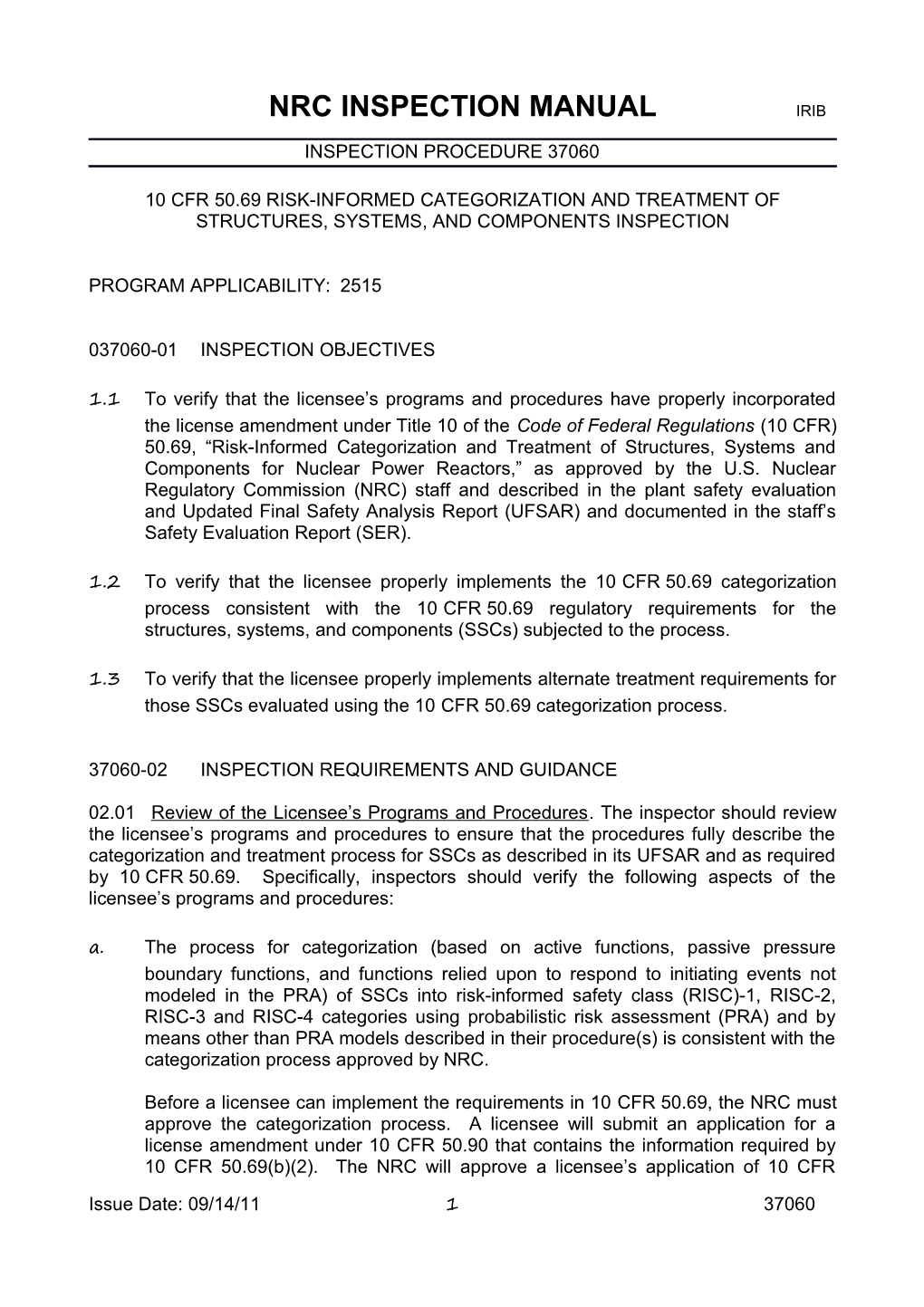 Nrc Inspection Manual Irib