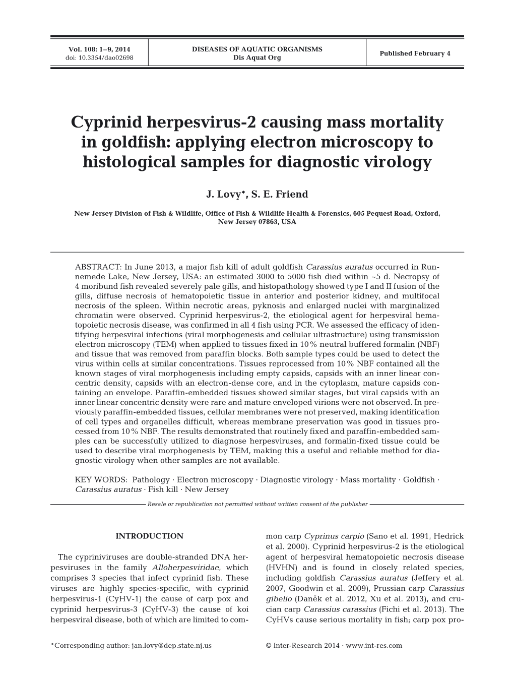 Cyprinid Herpesvirus-2 Causing Mass Mortality in Goldfish: Applying Electron Microscopy to Histological Samples for Diagnostic Virology