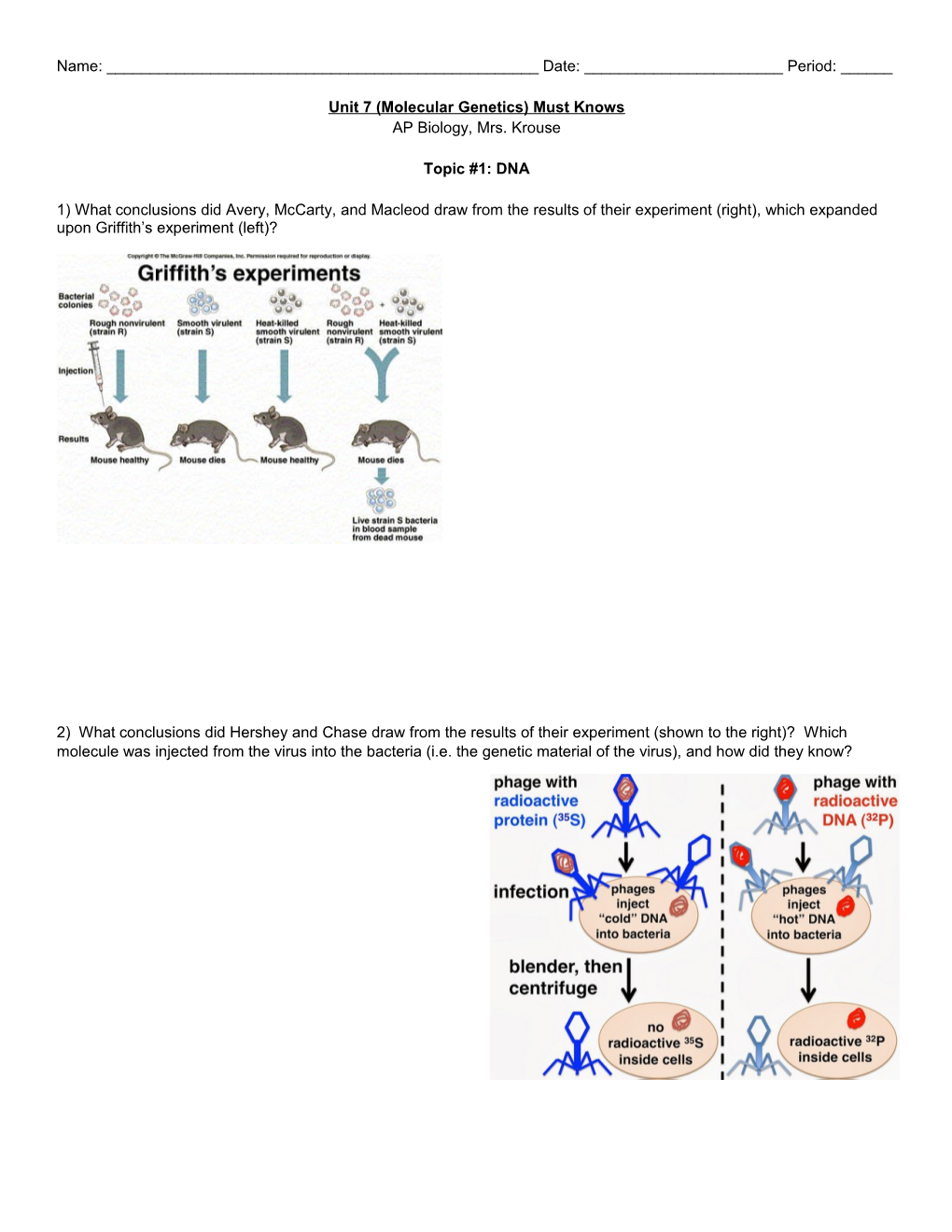 Unit 7 (Molecular Genetics) Must Knows