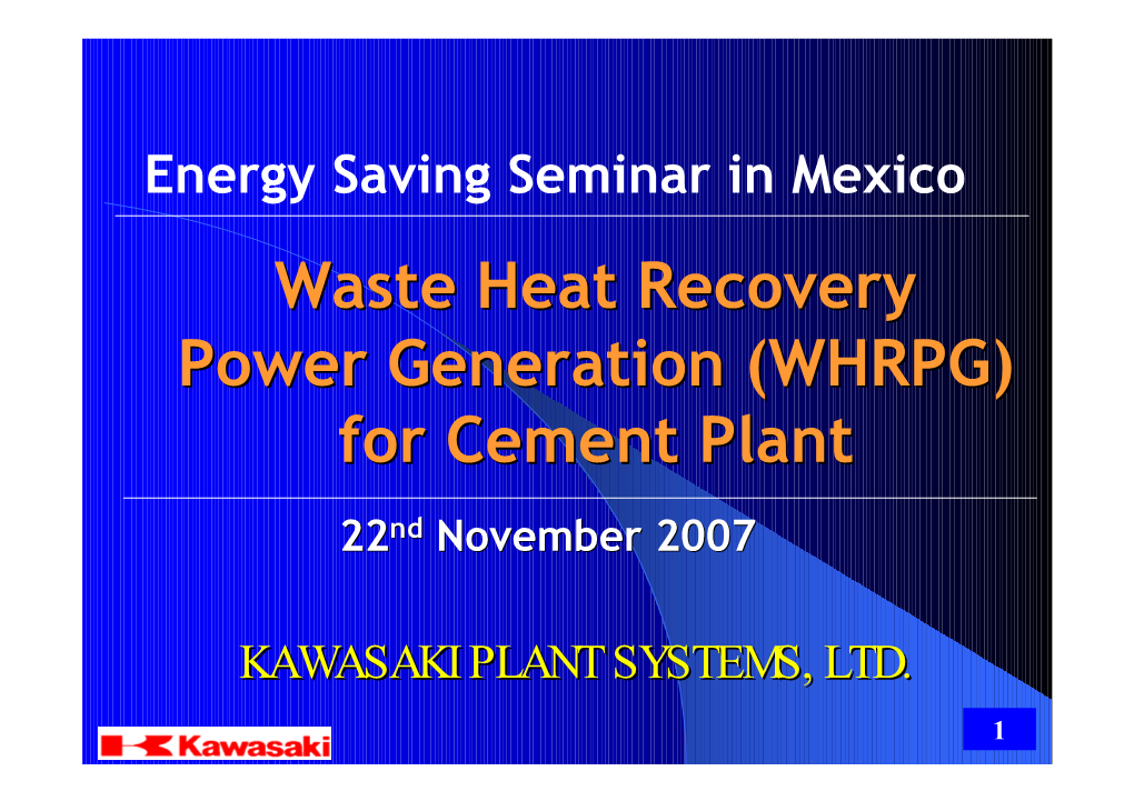 Kawasaki Waste Heat Recovery Power Generation for Cement Plant
