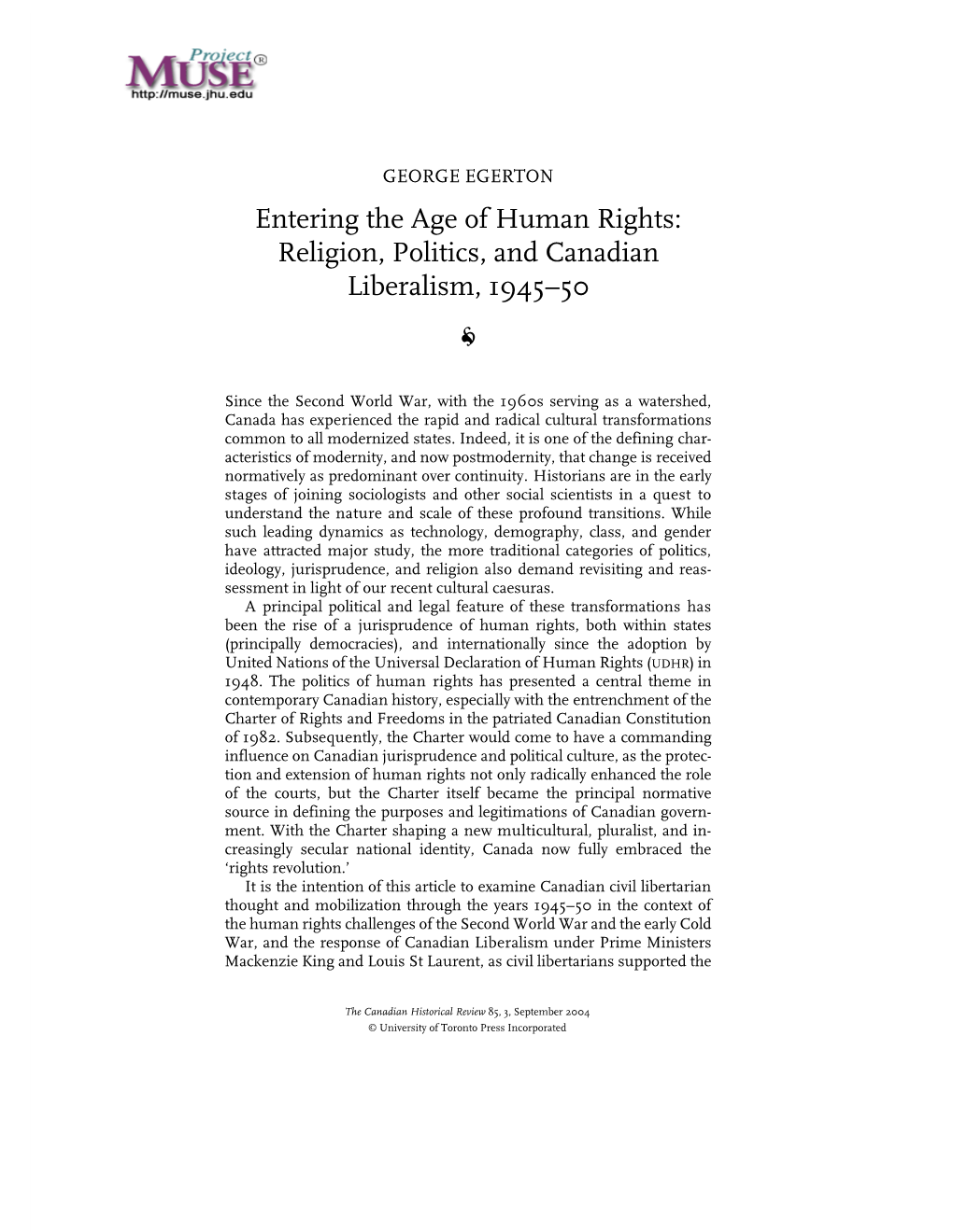 Entering the Age of Human Rights: Religion, Politics, and Canadian Liberalism, 1945–50 