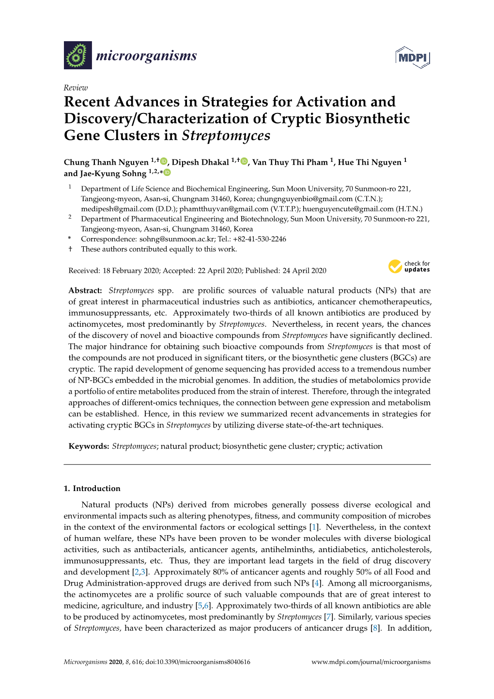 Recent Advances in Strategies for Activation and Discovery/Characterization of Cryptic Biosynthetic Gene Clusters in Streptomyces