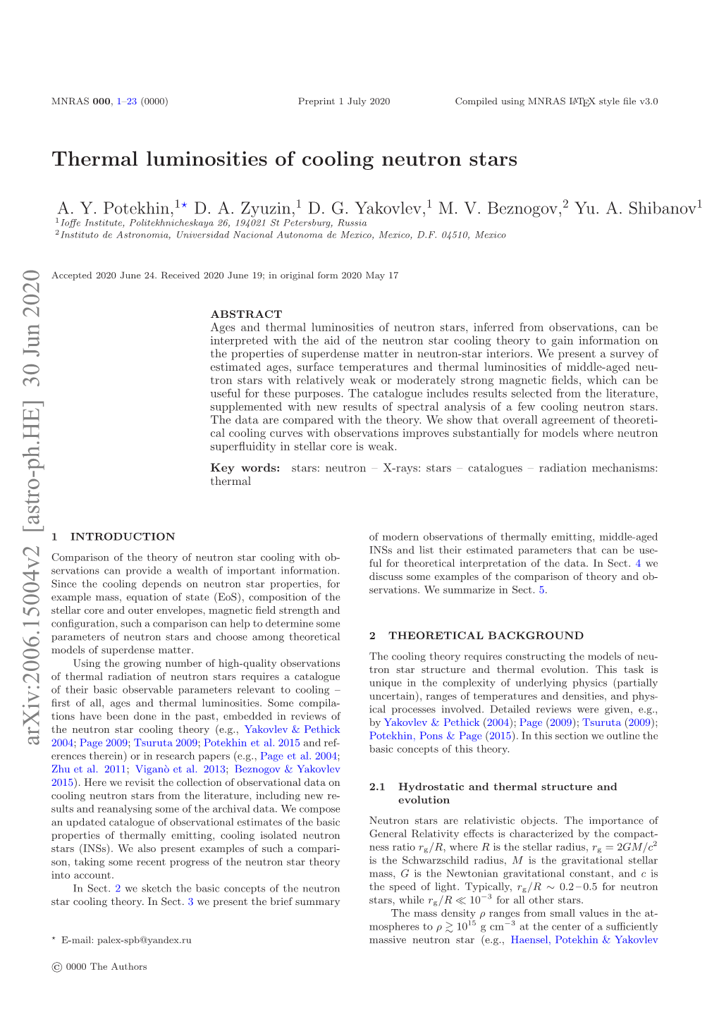 Thermal Luminosities of Cooling Neutron Stars 3