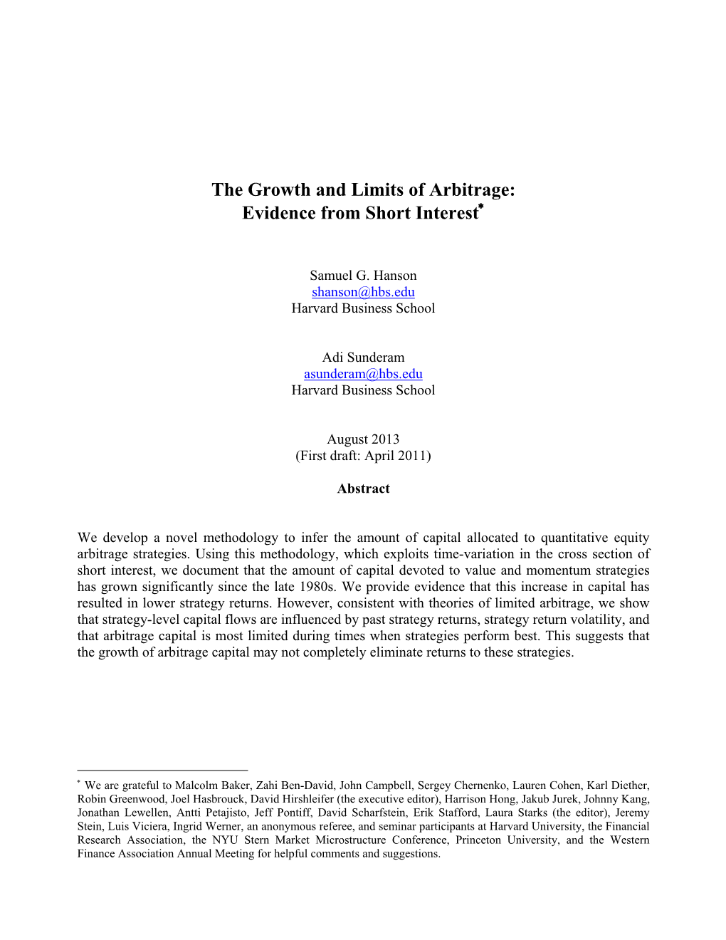 The Growth and Limits of Arbitrage: Evidence from Short Interest