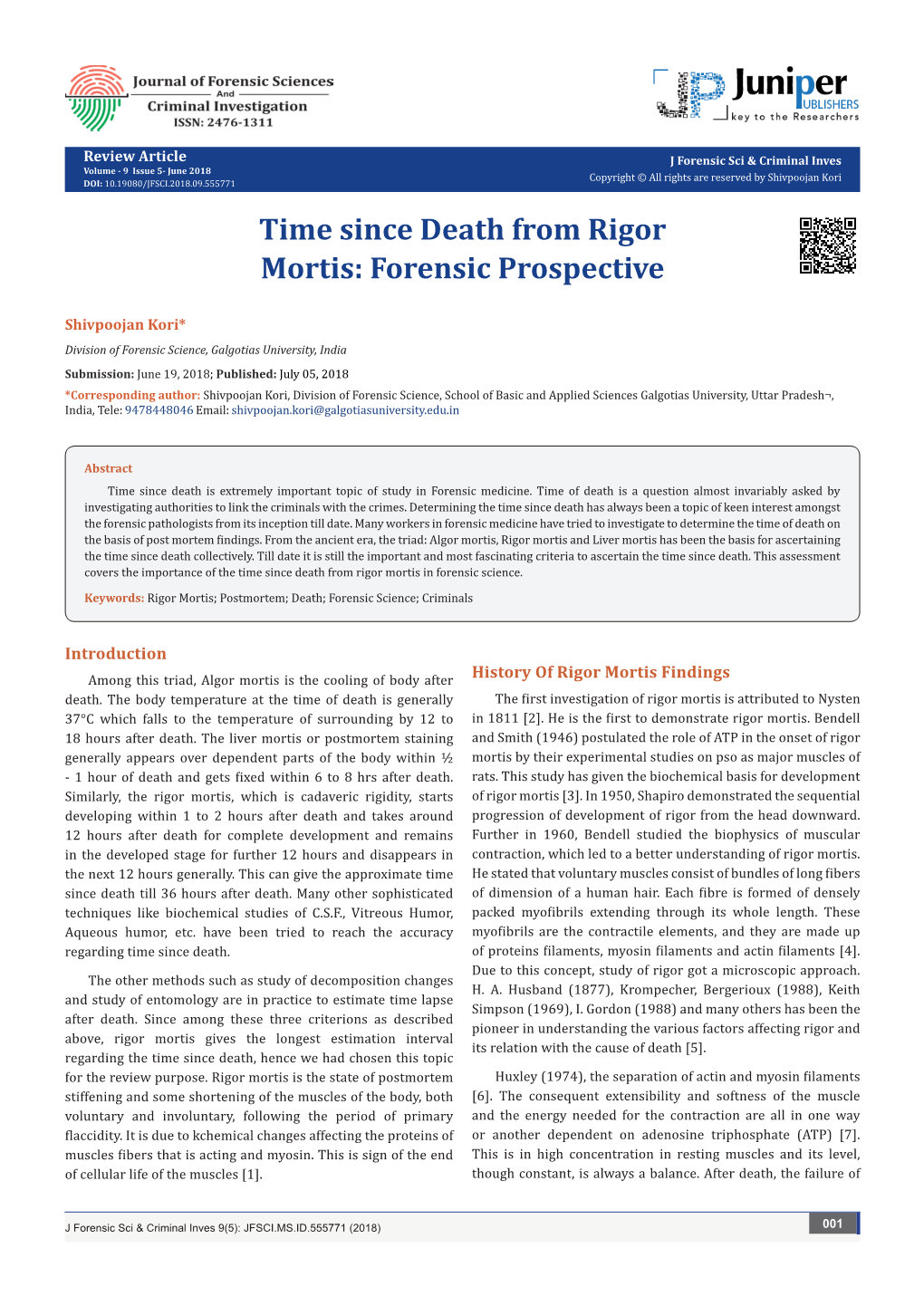 Time Since Death from Rigor Mortis: Forensic Prospective