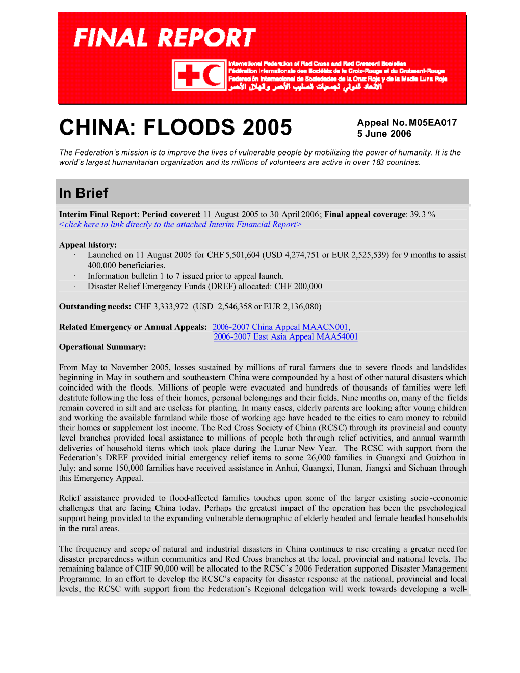 CHINA: FLOODS 2005 5 June 2006