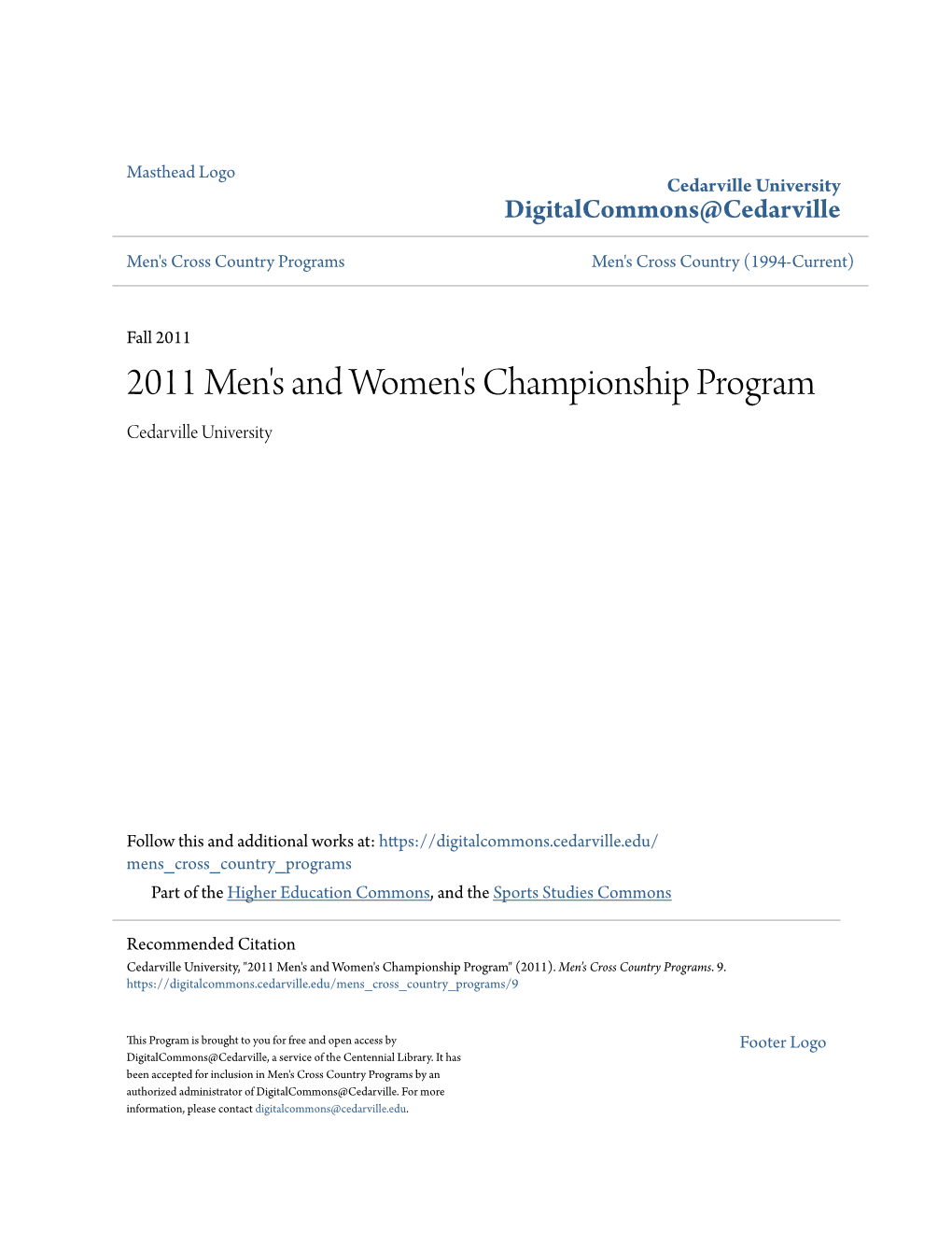 2011 Men's and Women's Championship Program Cedarville University