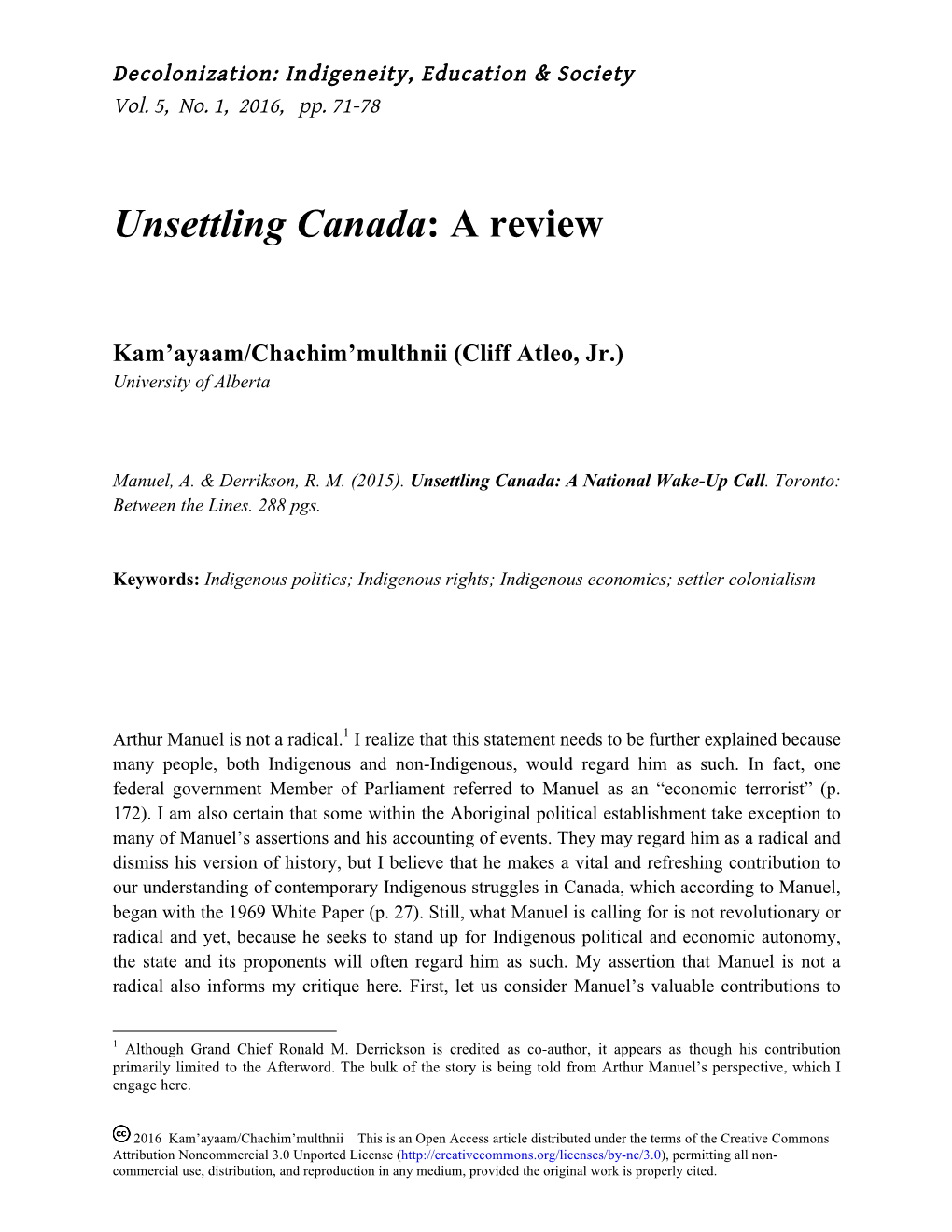 Unsettling Canada: a Review