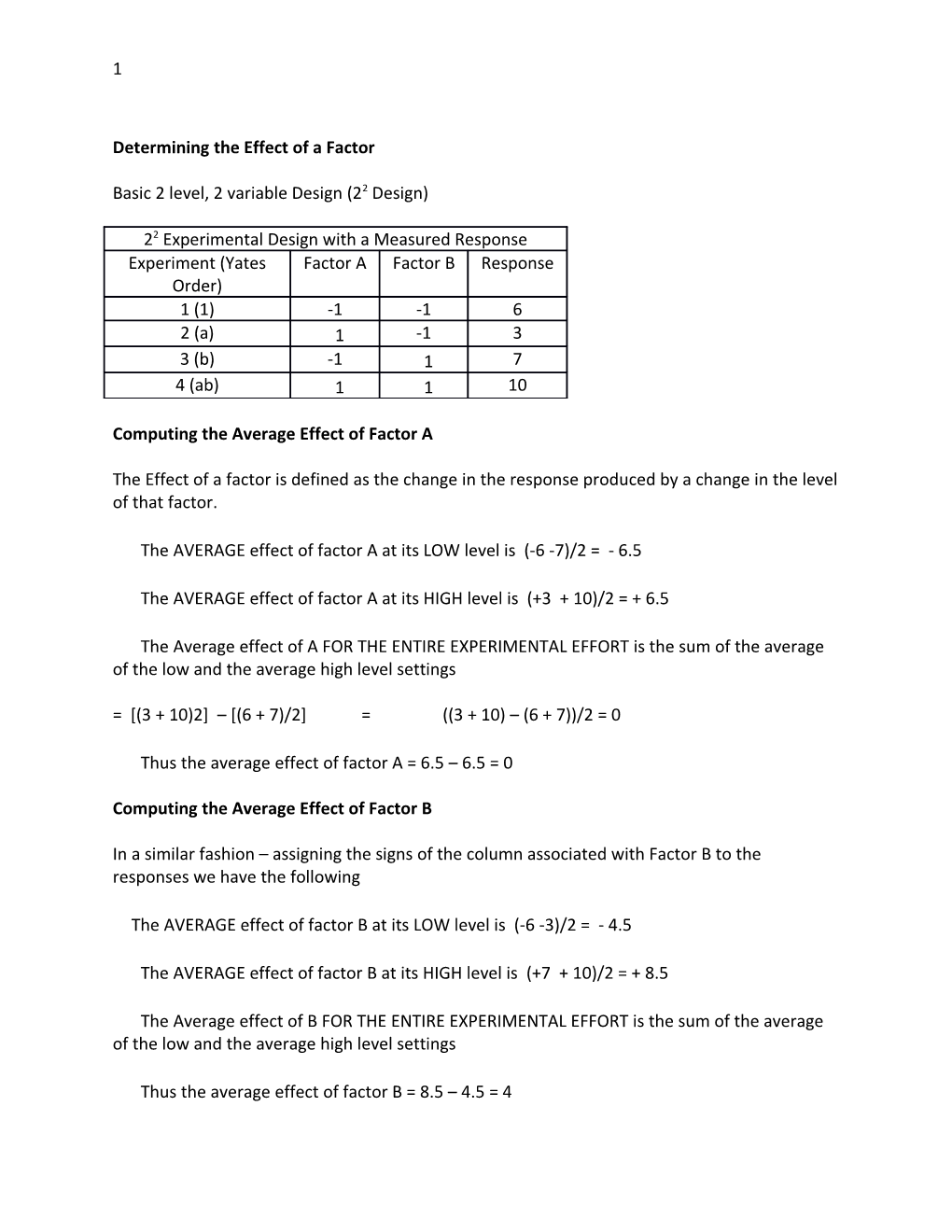 Determining the Effect of a Factor