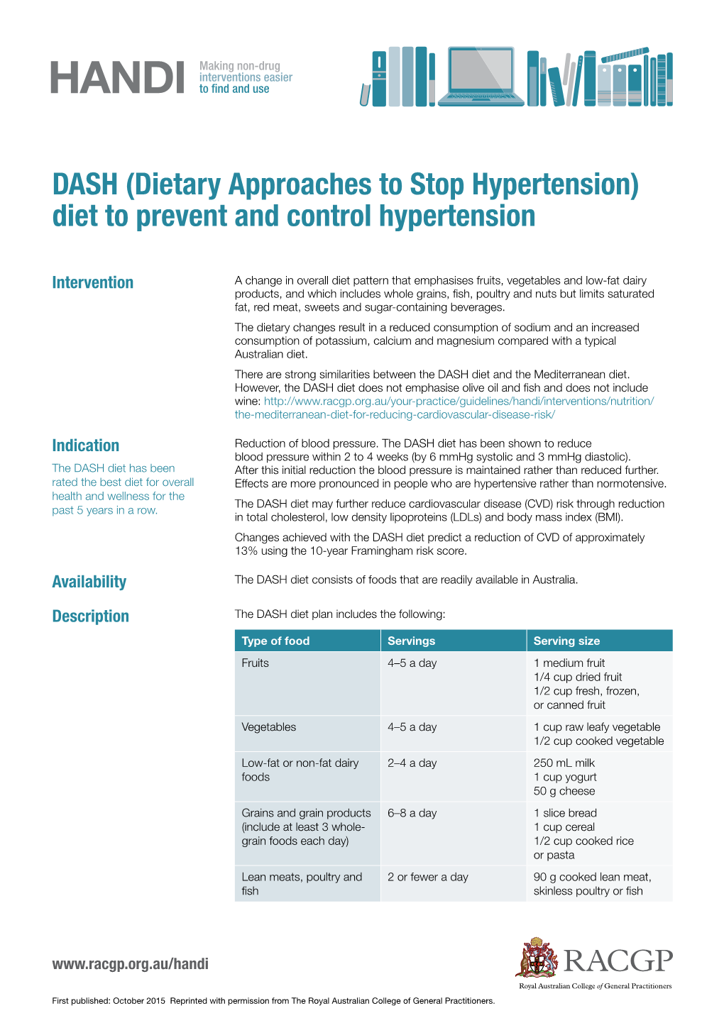 DASH (Dietary Approaches to Stop Hypertension) Diet to Prevent and Control Hypertension