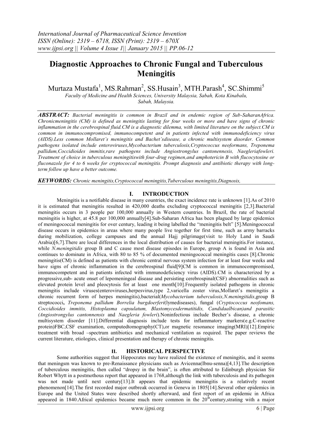 Diagnostic Approaches to Chronic Fungal and Tuberculous Meningitis