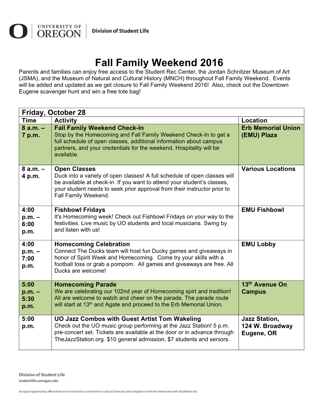 Fall Family Weekend 2016